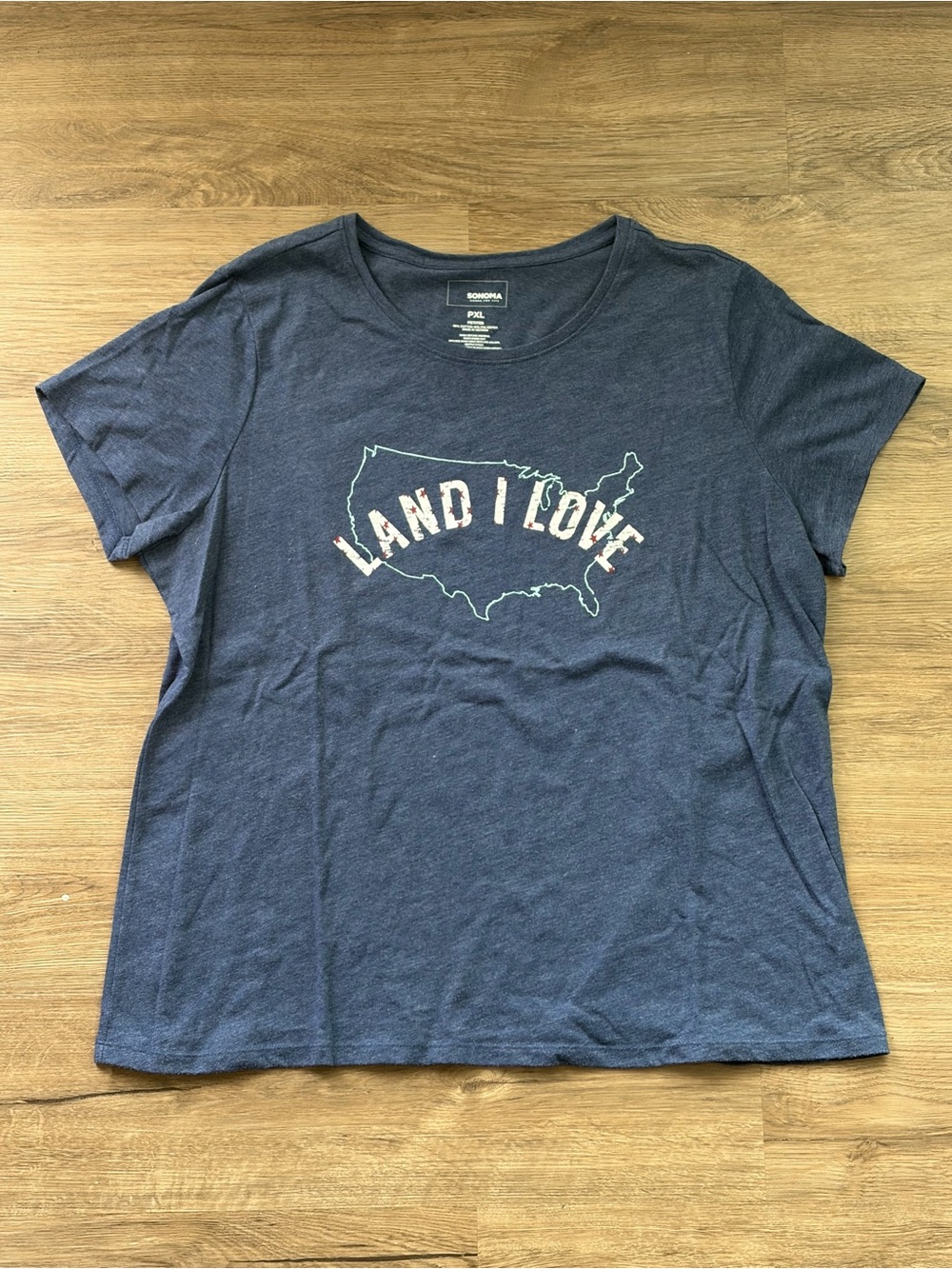 Vintage Inspired USA Graphic Tee “Land I Love” Navy Blue Relaxed Fit Petite XL